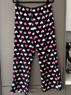 René Rofé Heart Print Fleece Pajama Pants Size M Black Pink White Lounge Sleepwe